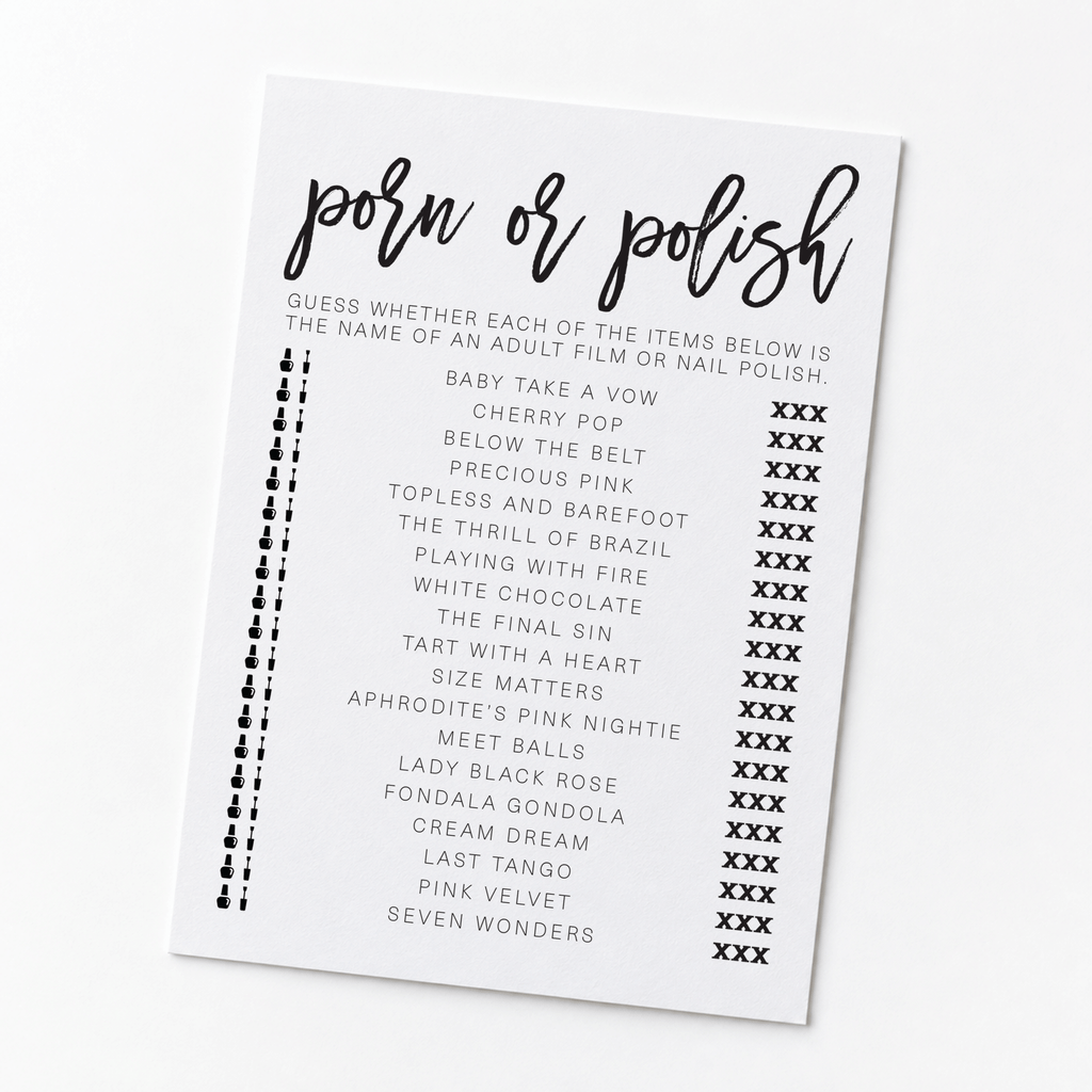 Porn Or Polish Bridal Shower Game