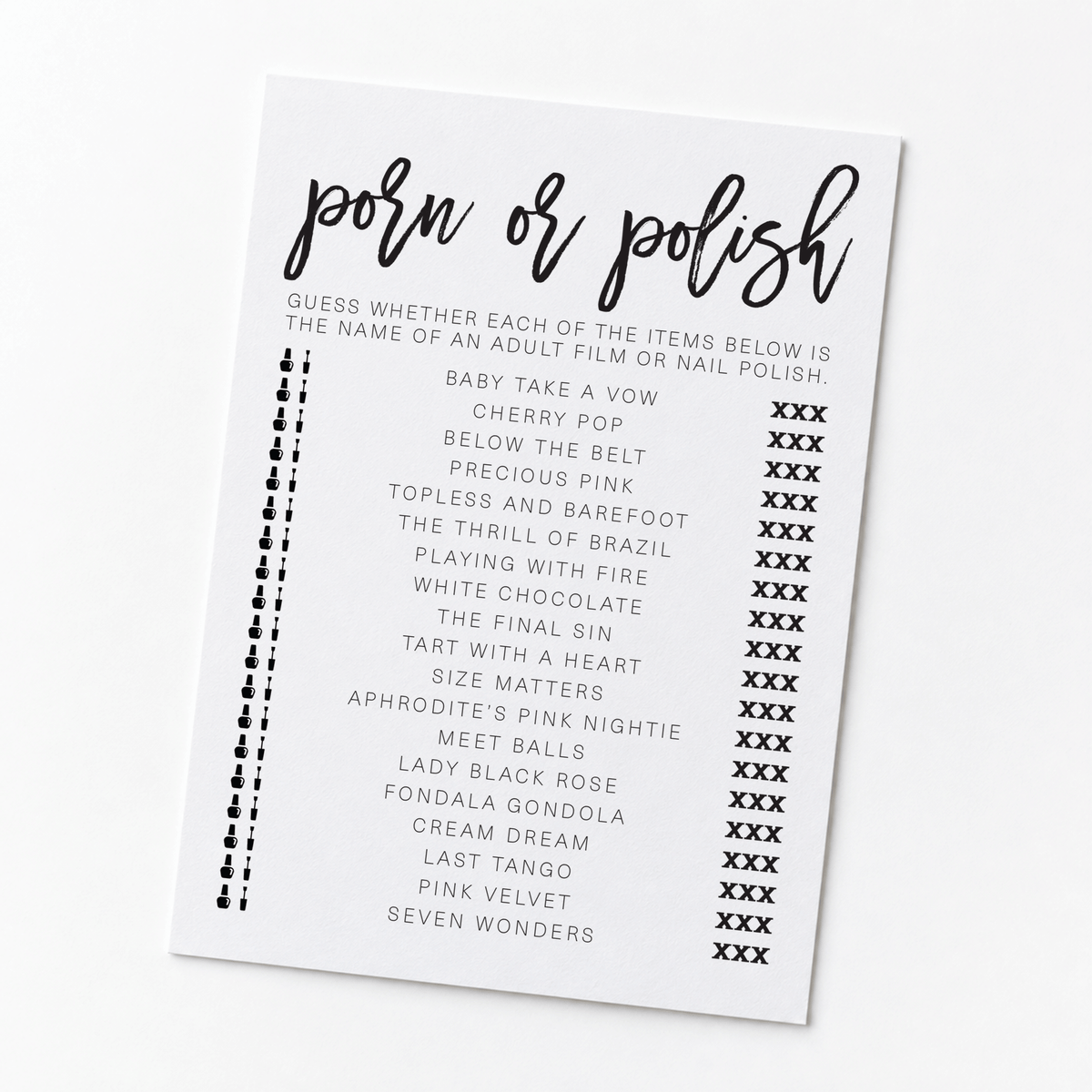 Porn Or Polish Bridal Shower Game