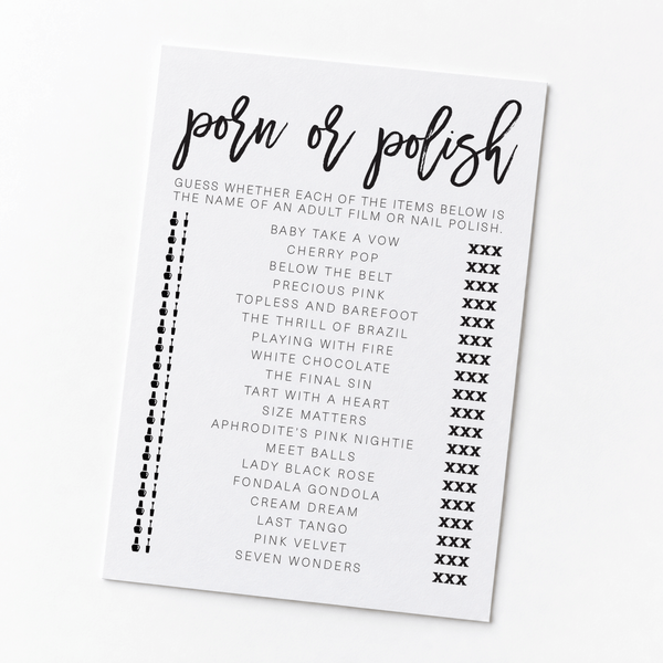 Porn Or Polish Bridal Shower Game