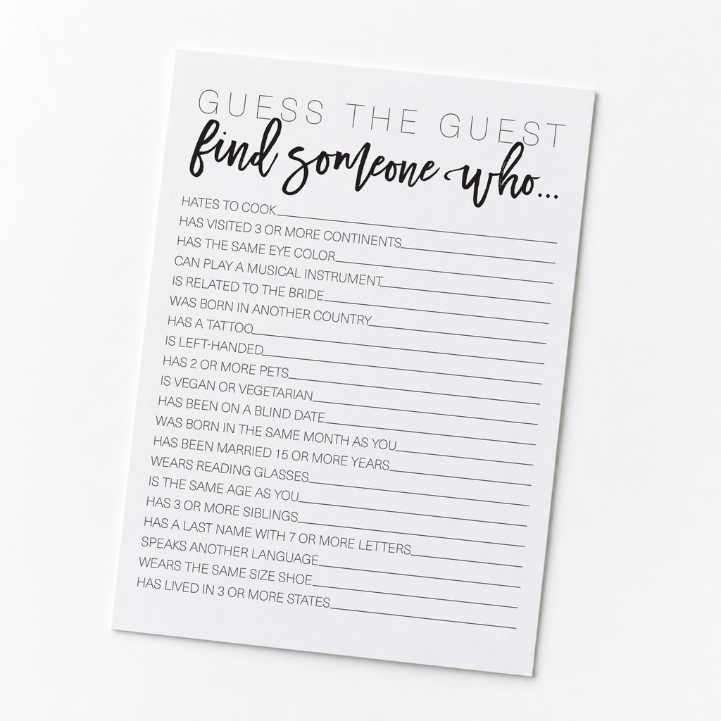 Guess The Guest Bridal Shower Game