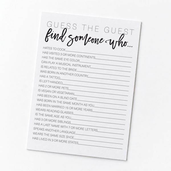 Guess The Guest Bridal Shower Game
