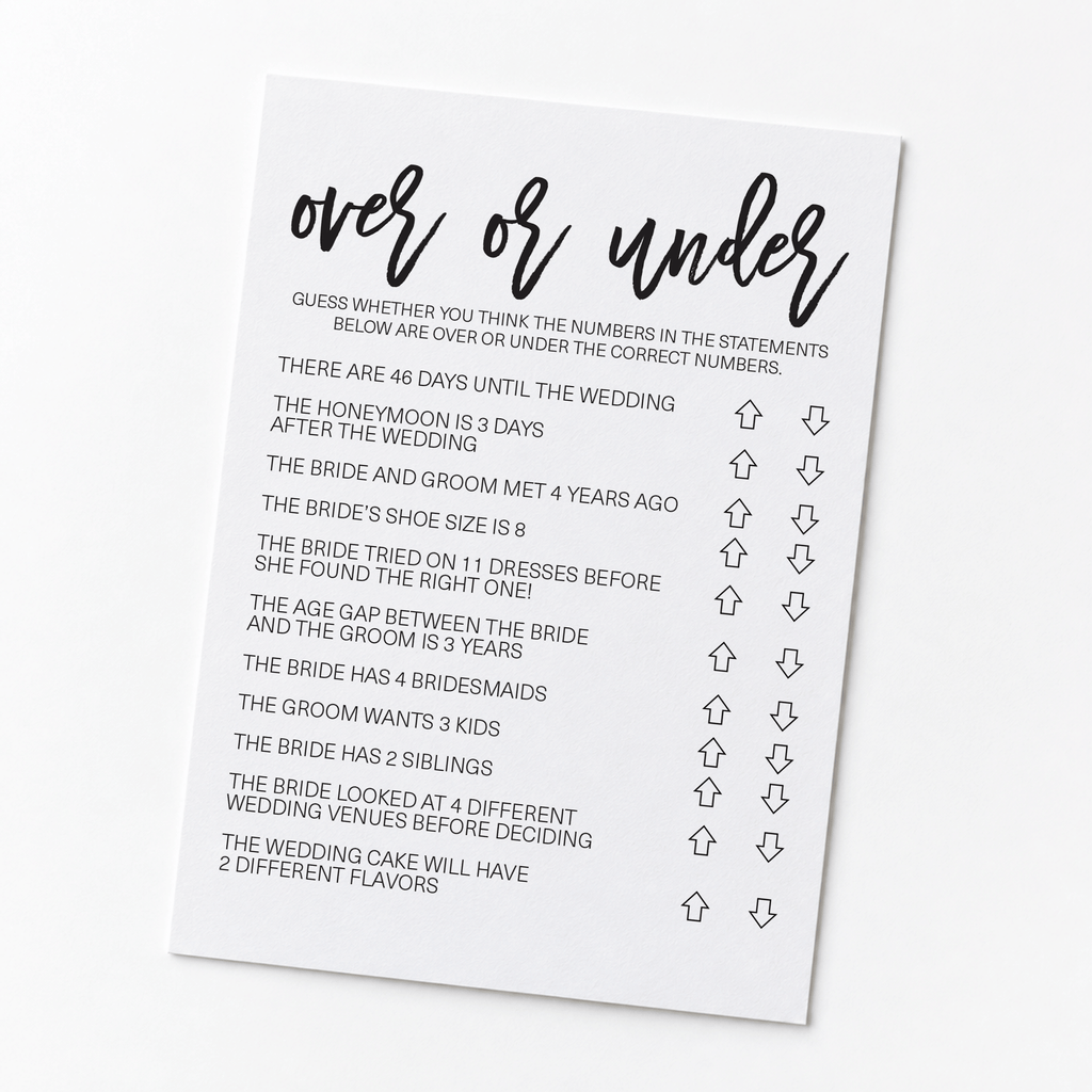 Over or Under Bridal Shower Game