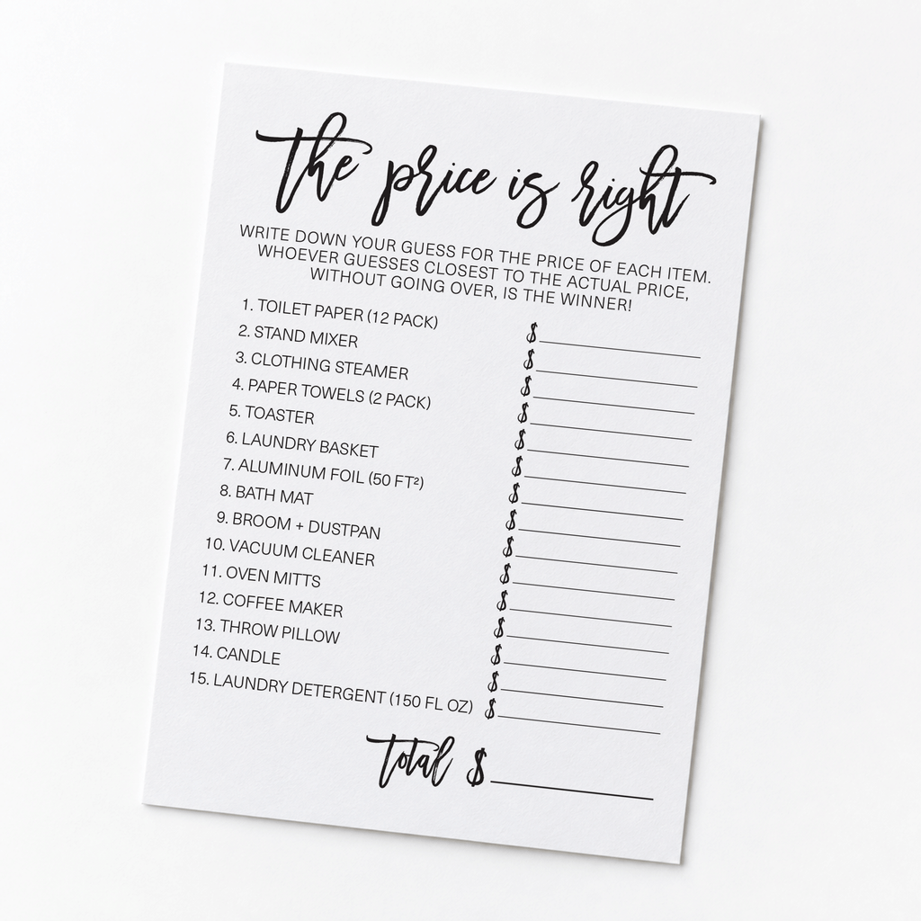 The Price Is Right Bridal Shower Game