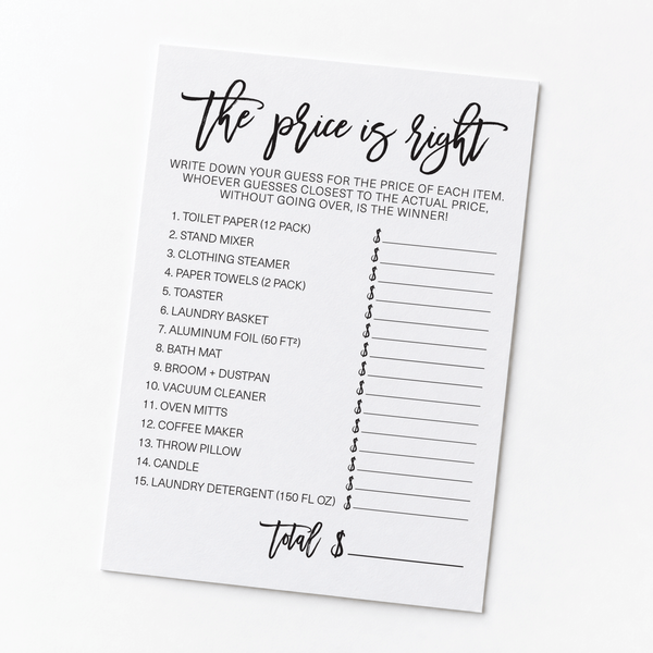 The Price Is Right Bridal Shower Game