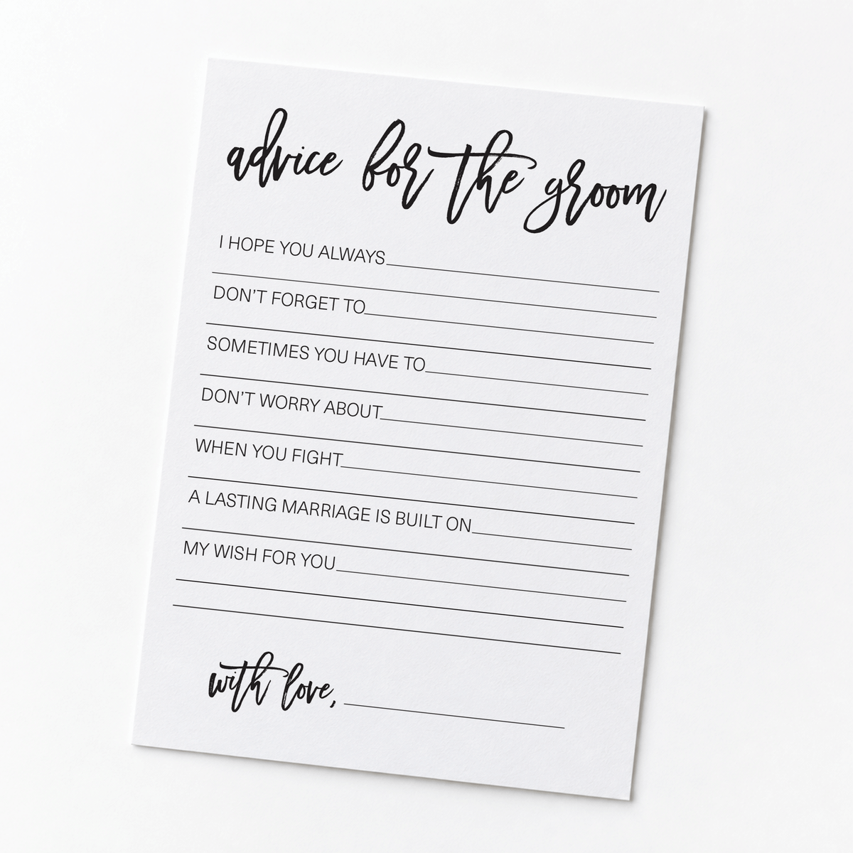 Advice for the Groom Bridal Shower Activity