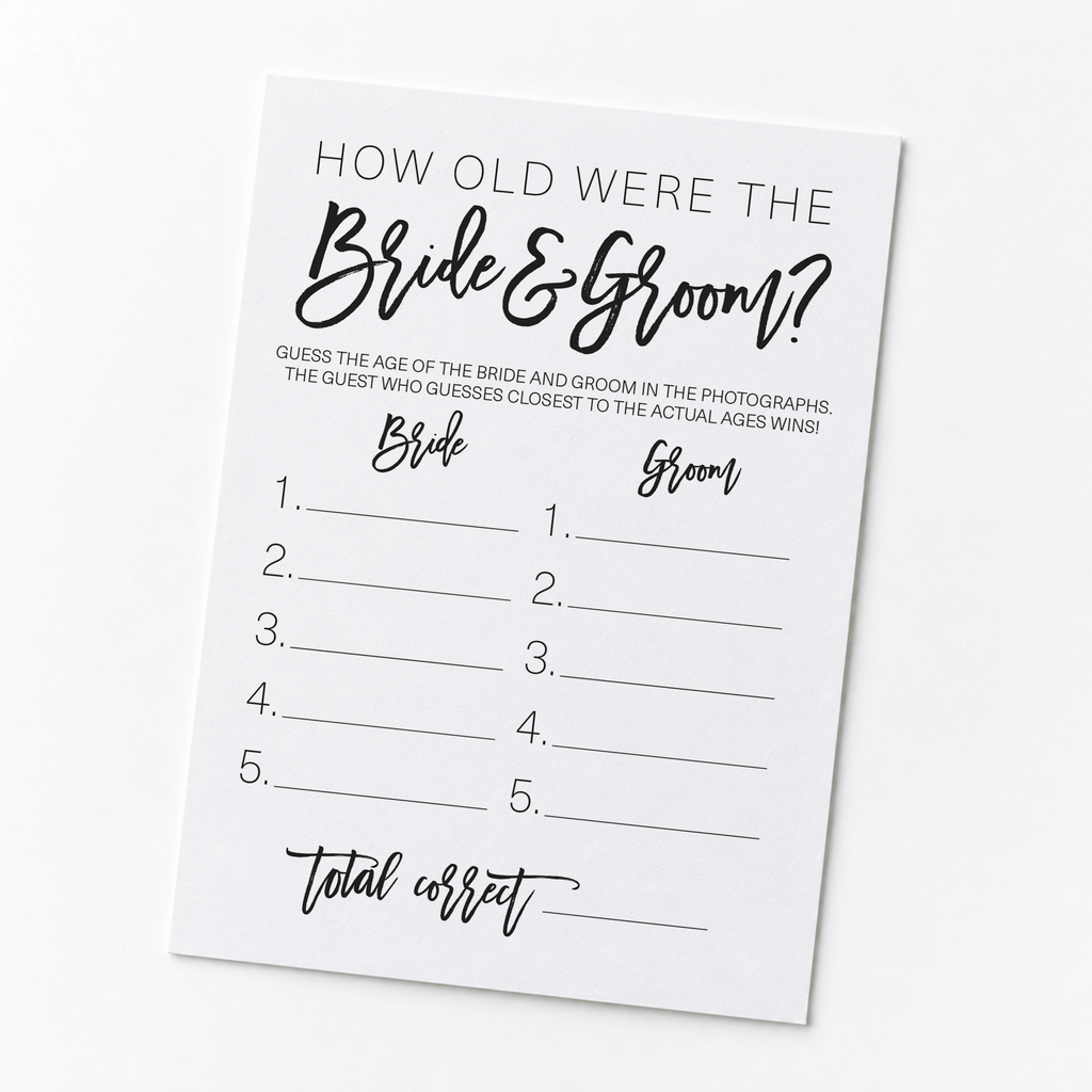 How Old Were The Bride And Groom Bridal Shower Game