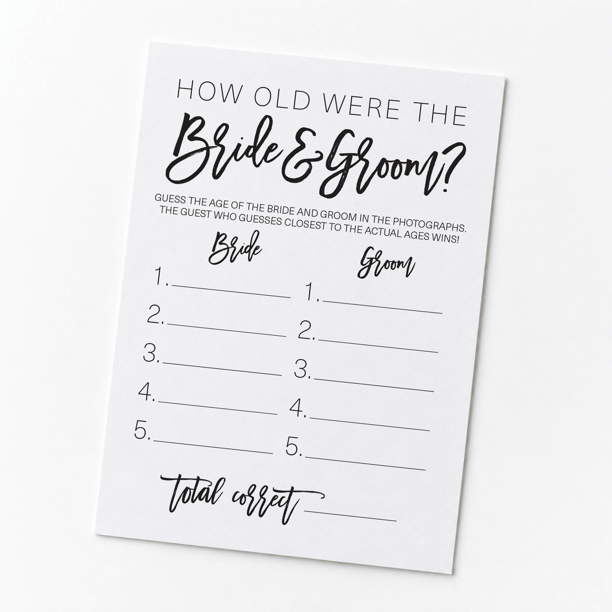 How Old Were The Bride And Groom Bridal Shower Game