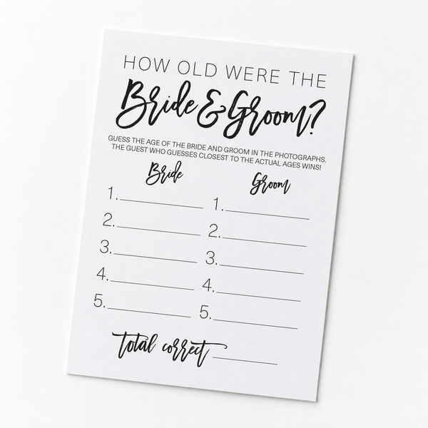 How Old Were The Bride And Groom Bridal Shower Game