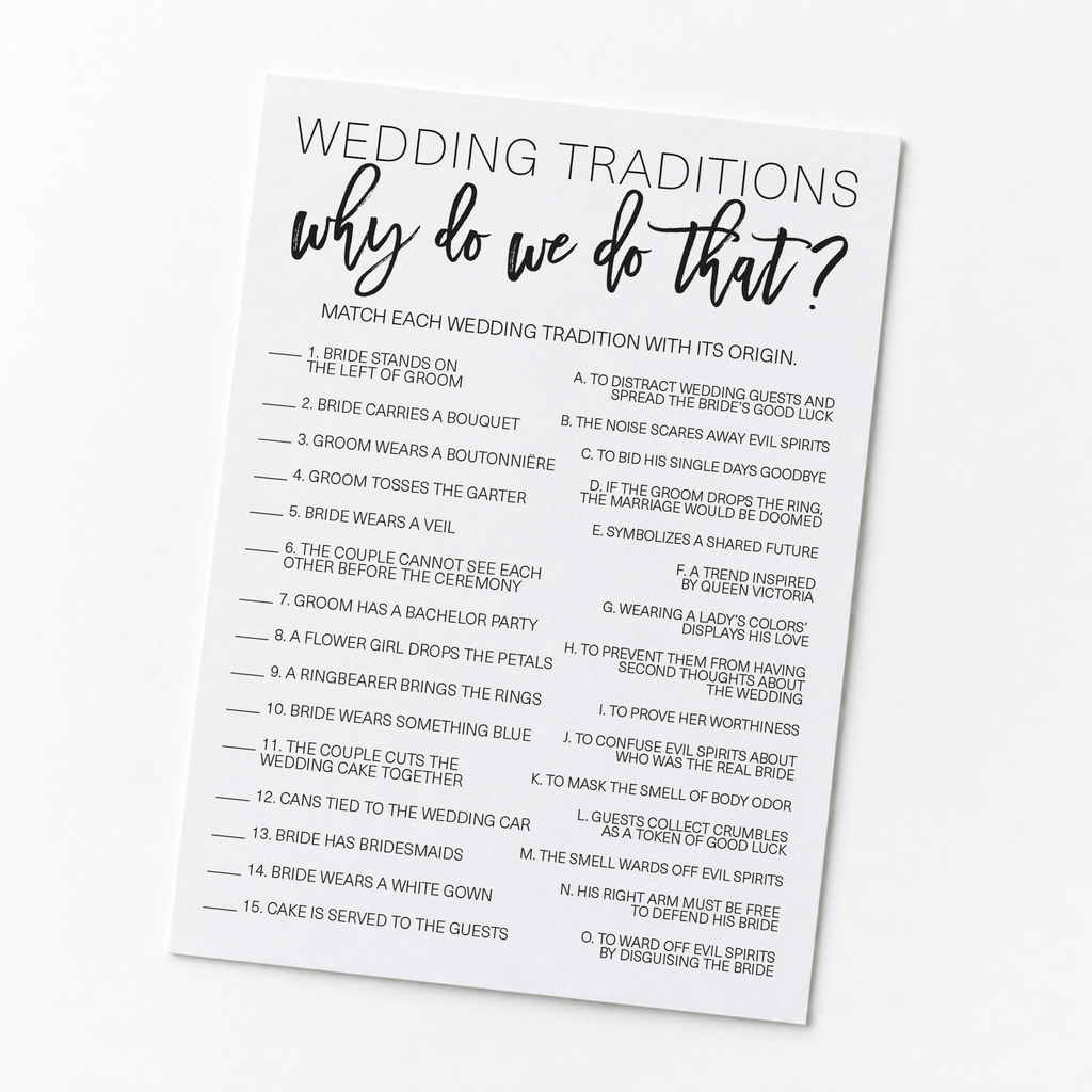 Wedding Traditions Bridal Shower Game
