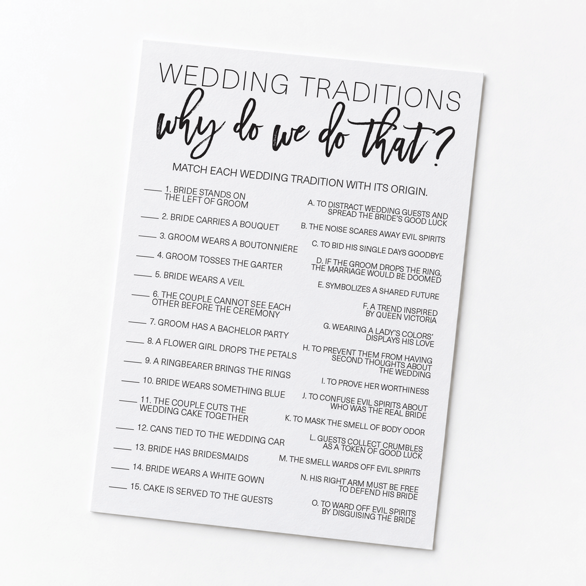 Wedding Traditions Bridal Shower Game