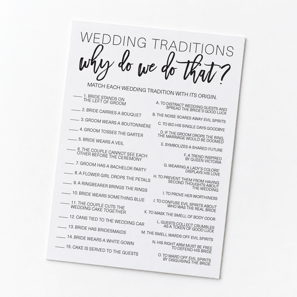 Wedding Traditions Bridal Shower Game