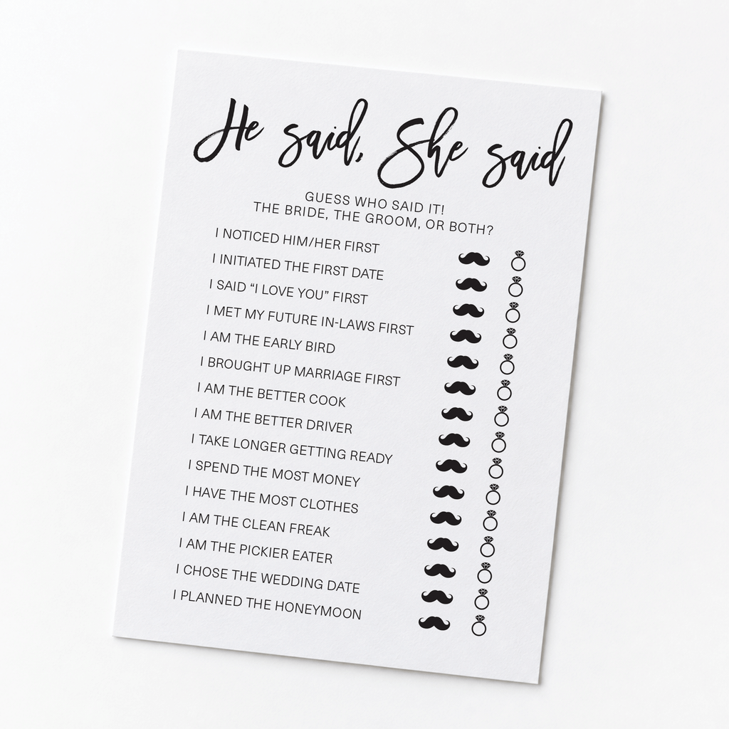 He Said She Said Bridal Shower Game