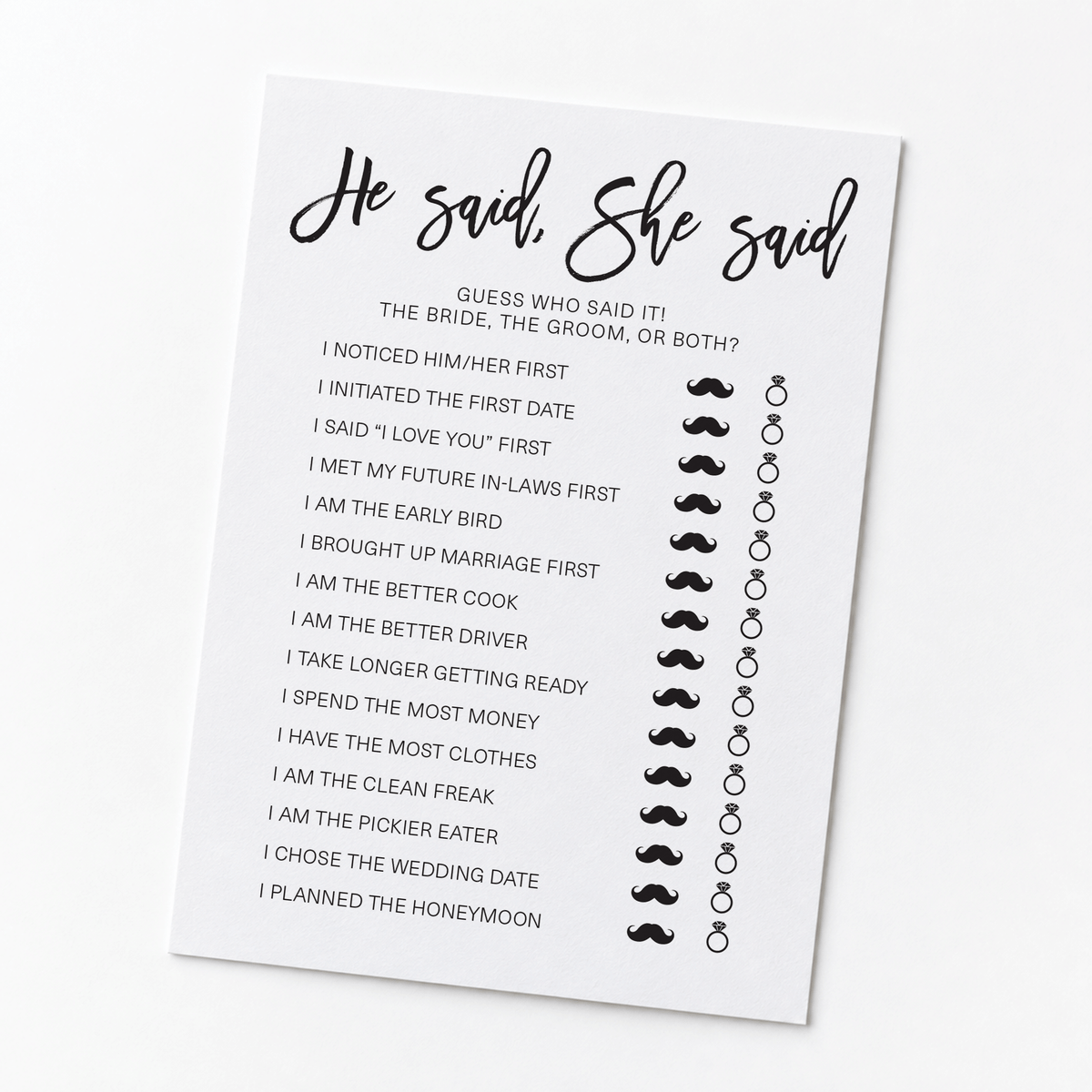 He Said She Said Bridal Shower Game