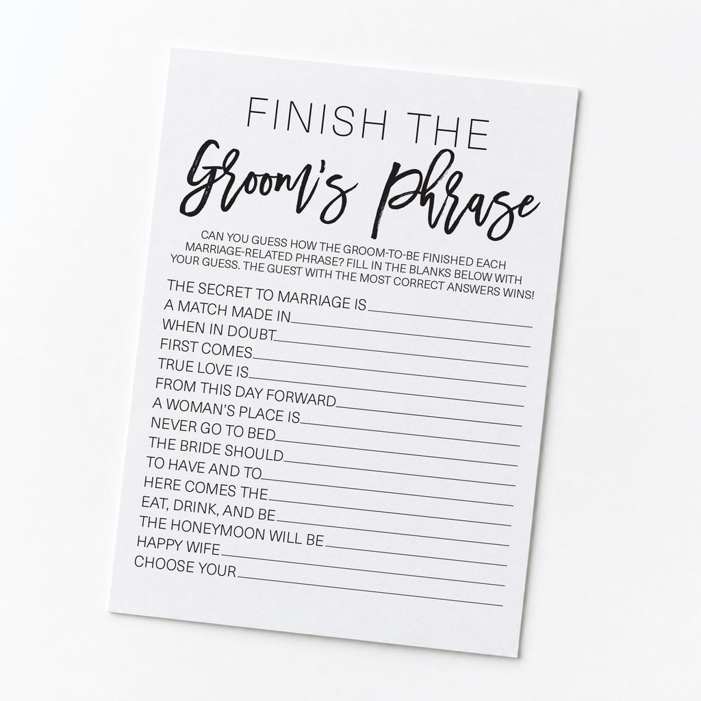 Finish the Groom's Phrase Bridal Shower Game
