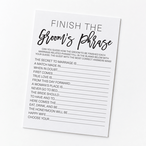 Finish the Groom's Phrase Bridal Shower Game