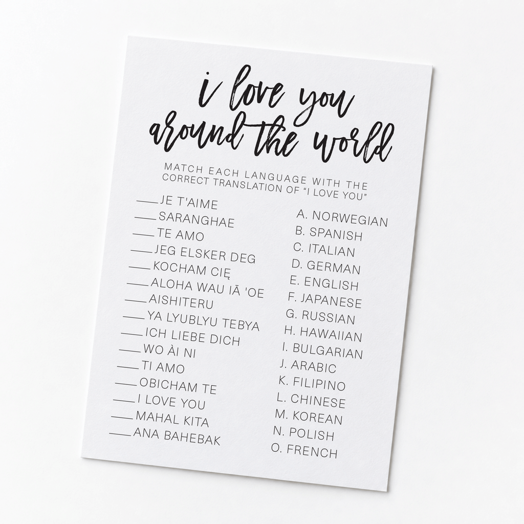 I Love You Around The World Bridal Shower Game