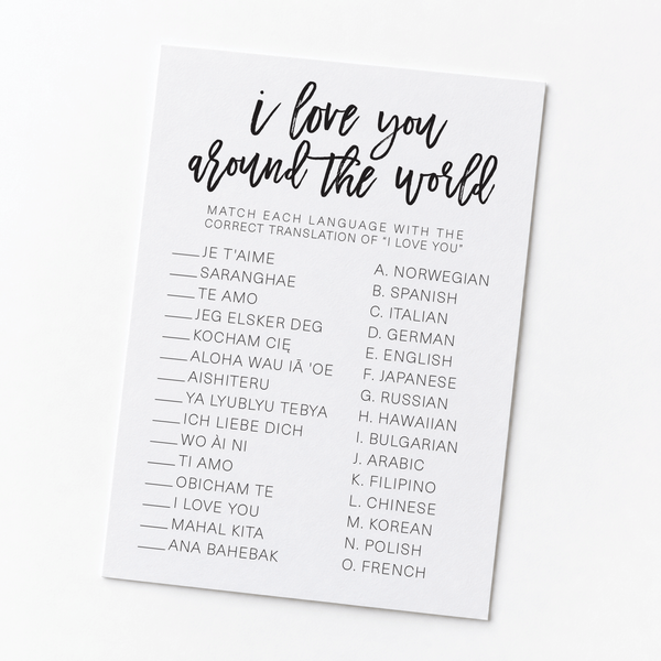 I Love You Around The World Bridal Shower Game