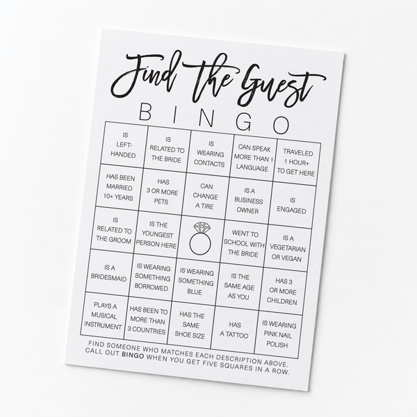Find the Guest Bingo Bridal Shower Game