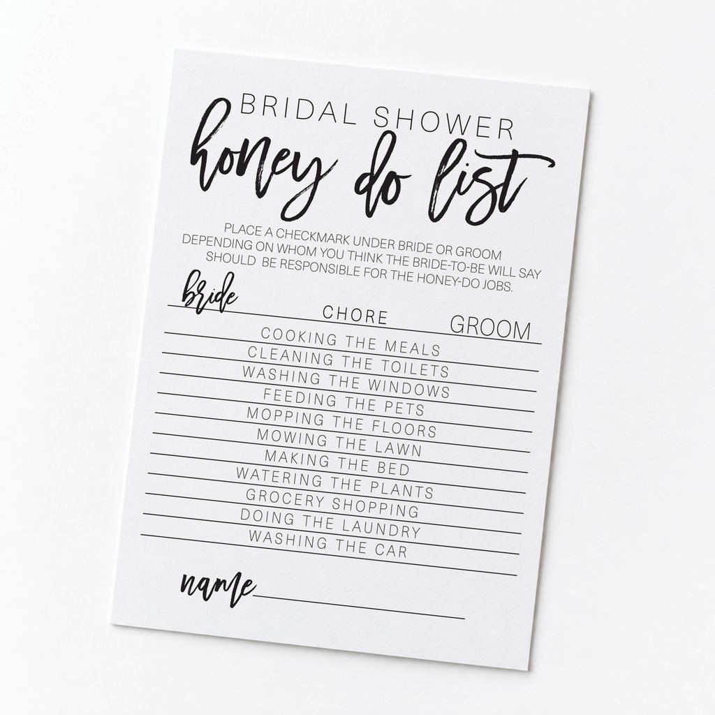 Bridal Shower Honey Do List Game