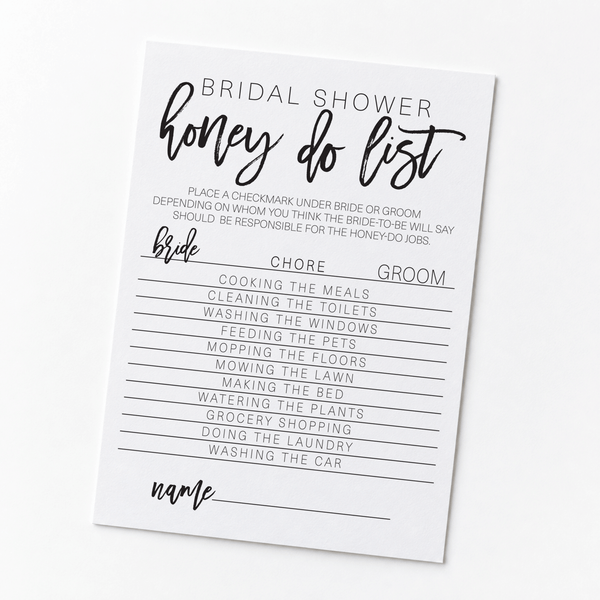 Bridal Shower Honey Do List Game