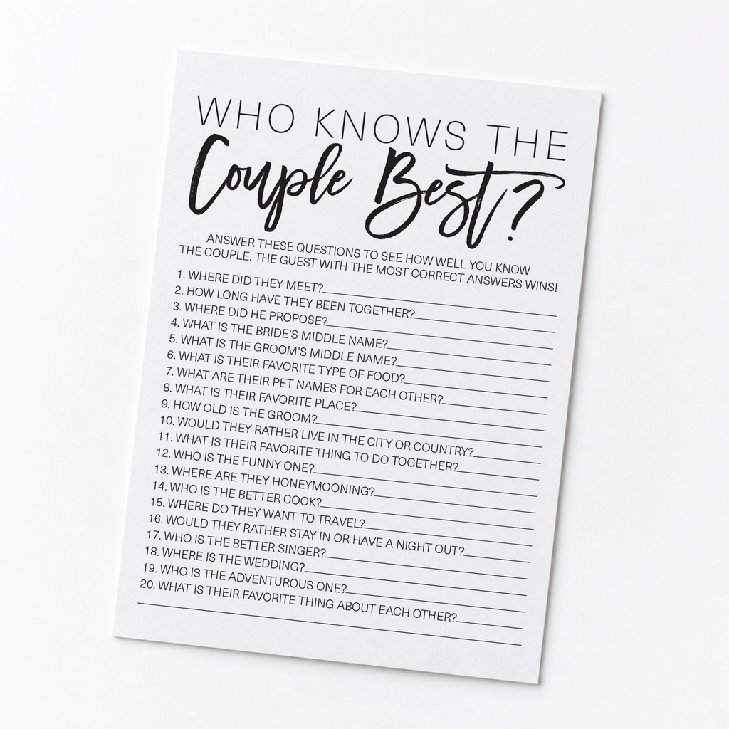 Who Knows The Couple Best Bridal Shower Game