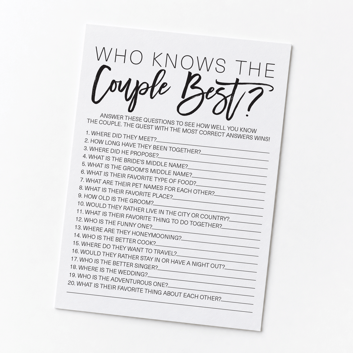 Who Knows The Couple Best Bridal Shower Game
