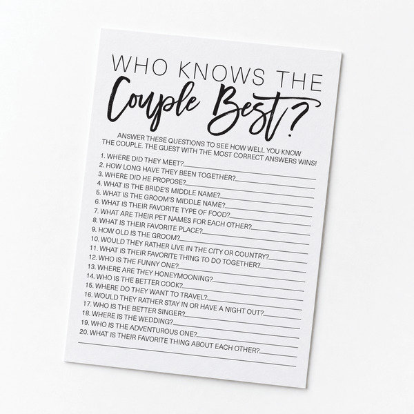 Who Knows The Couple Best Bridal Shower Game