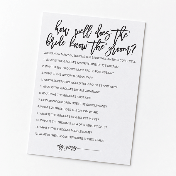 How Well Does The Bride Know The Groom Bridal Shower Game