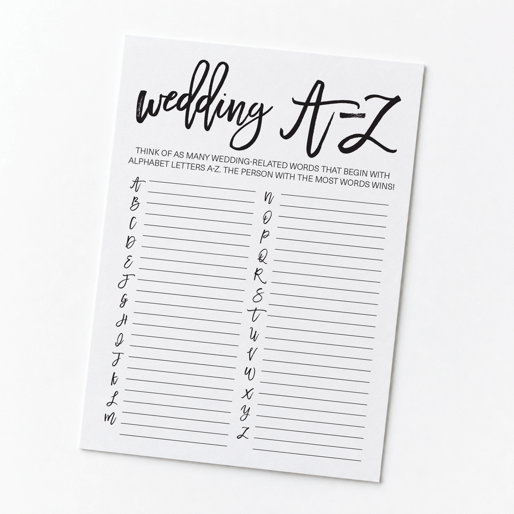 Wedding A-Z Bridal Shower Game