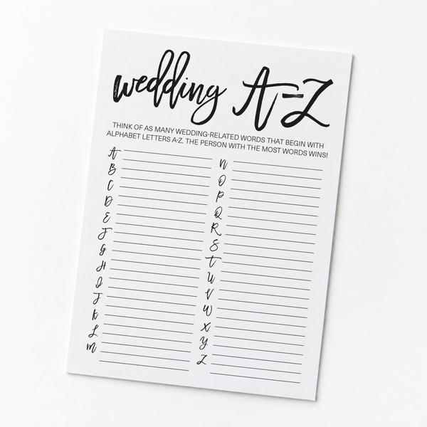 Wedding A-Z Bridal Shower Game