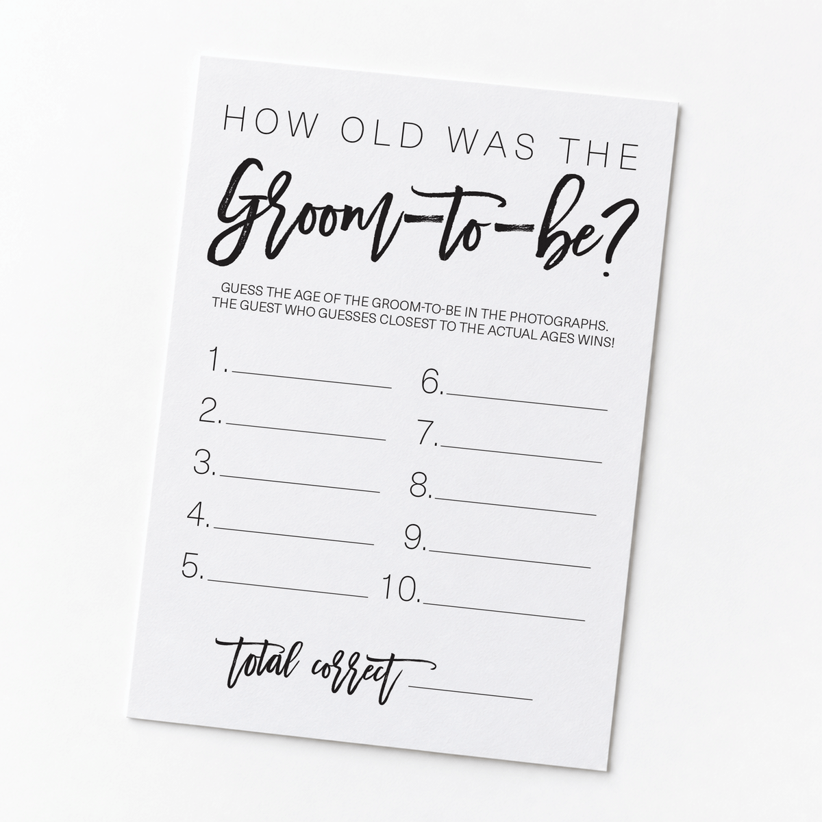 How Old was the Groom-to-be Bridal Shower Game