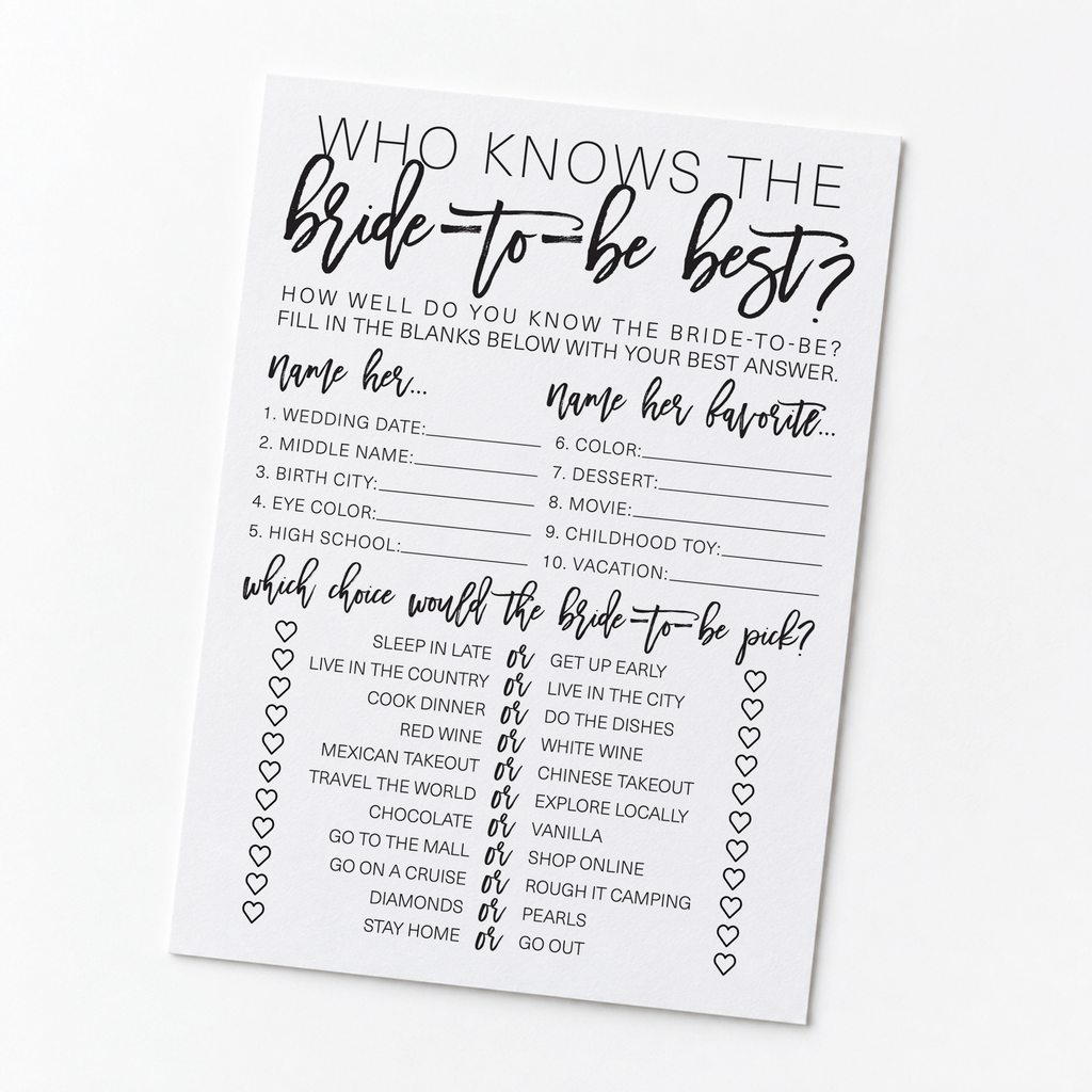 Who Knows The Bride-To-Be Best Bridal Shower Game