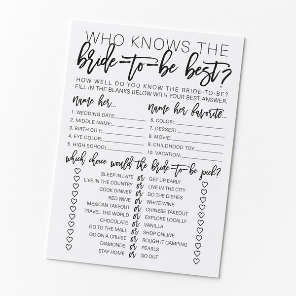 Who Knows The Bride-To-Be Best Bridal Shower Game
