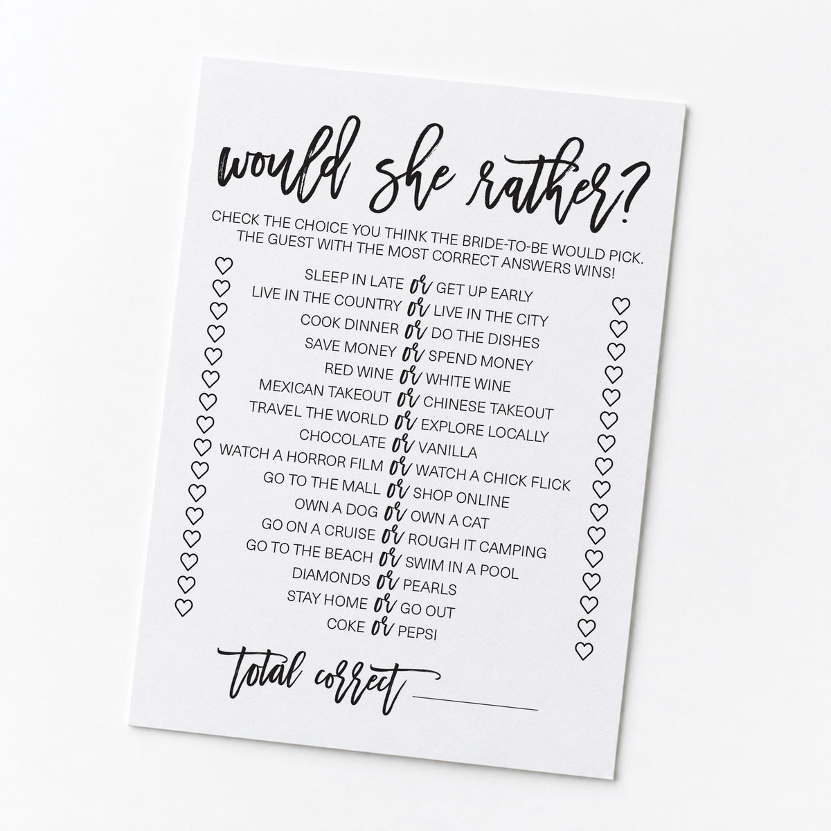 Would She Rather Bridal Shower Game