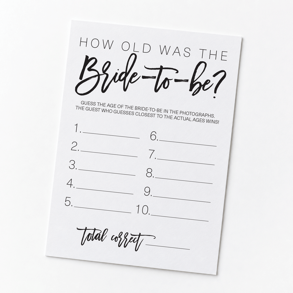 How Old was the Bride-to-be Bridal Shower Game