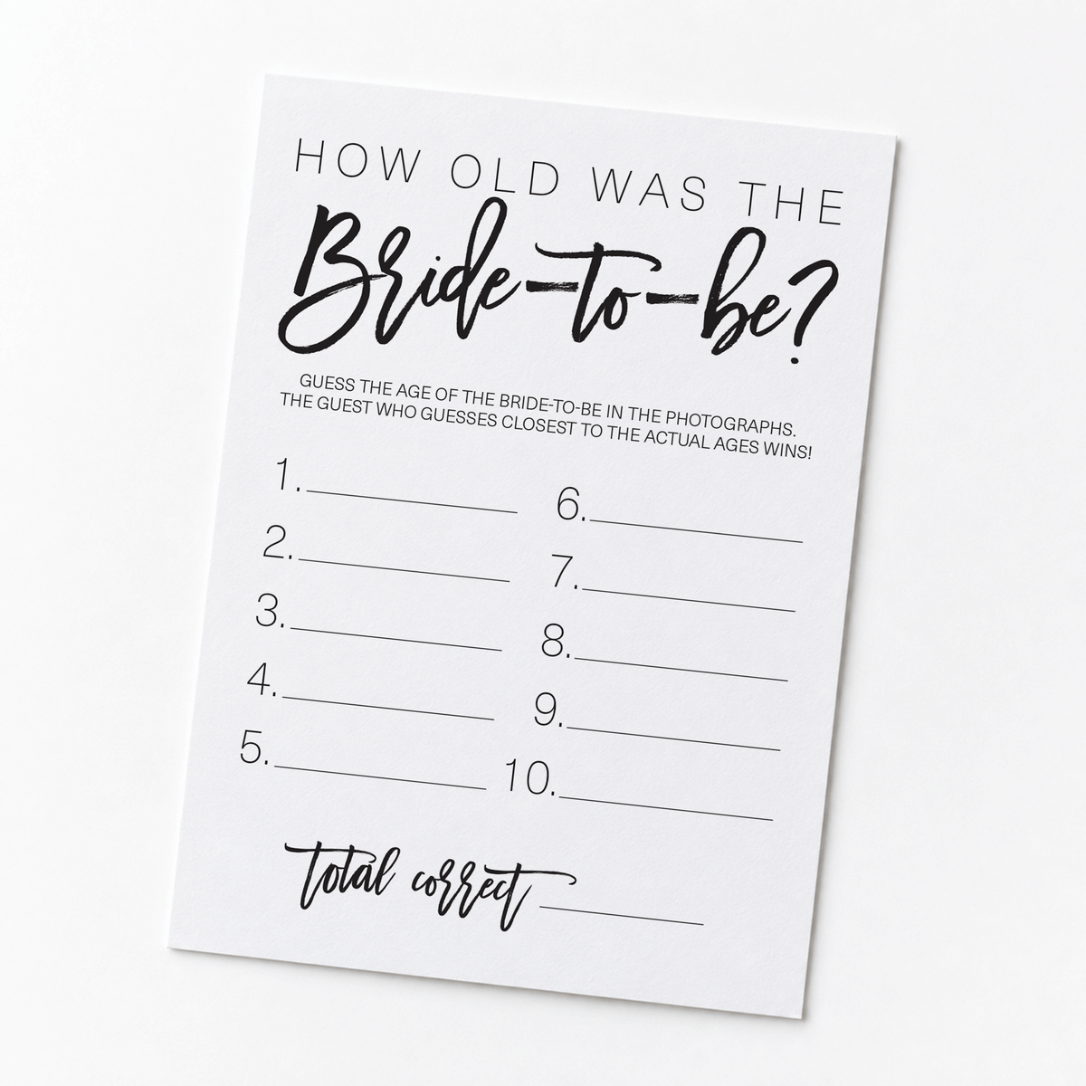 How Old was the Bride-to-be Bridal Shower Game