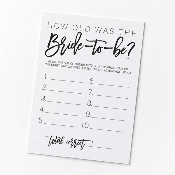How Old was the Bride-to-be Bridal Shower Game