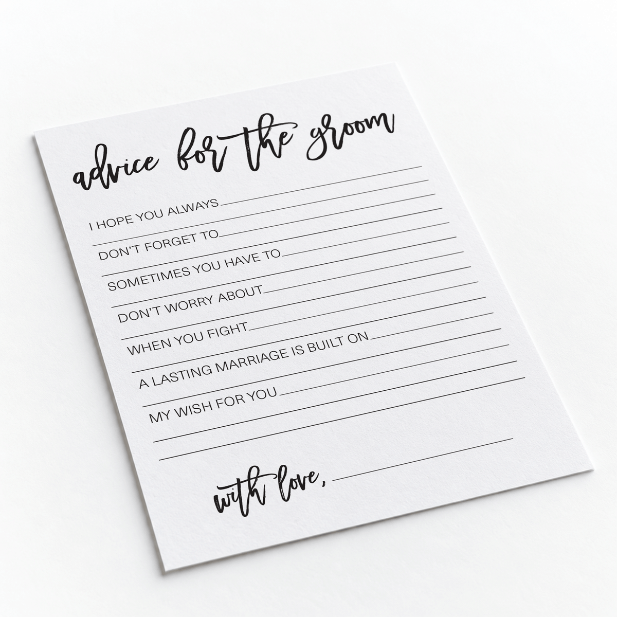 Advice for the Groom Bridal Shower Activity