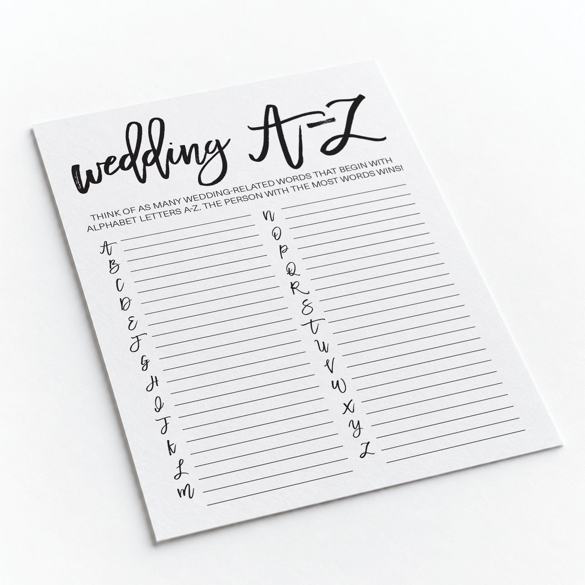 Wedding A-Z Bridal Shower Game