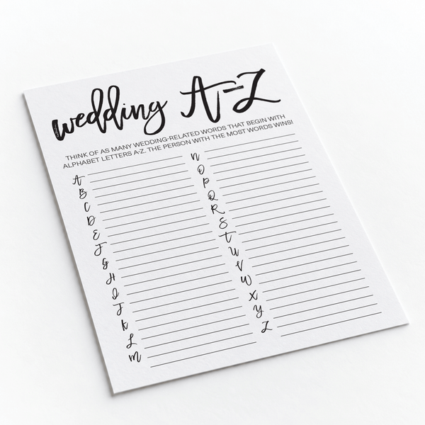 Wedding A-Z Bridal Shower Game