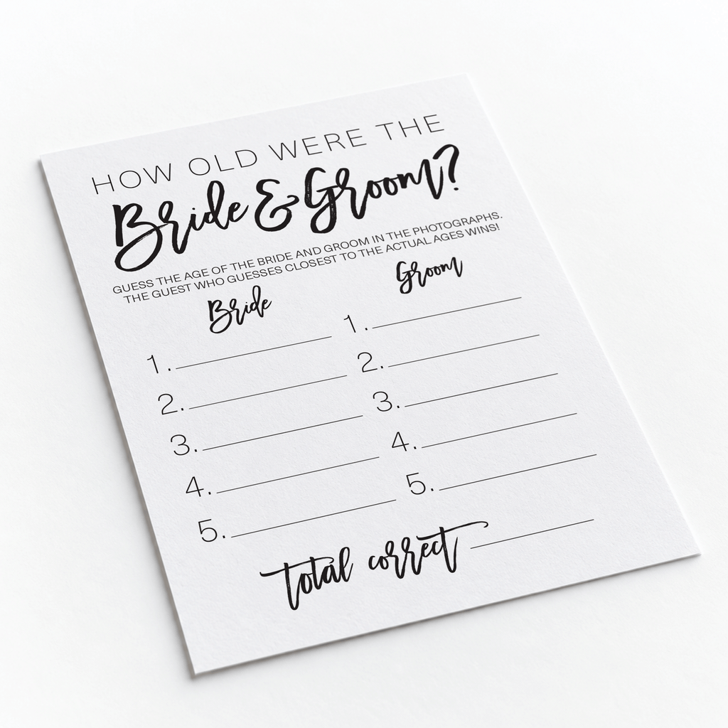 How Old Were The Bride And Groom Bridal Shower Game