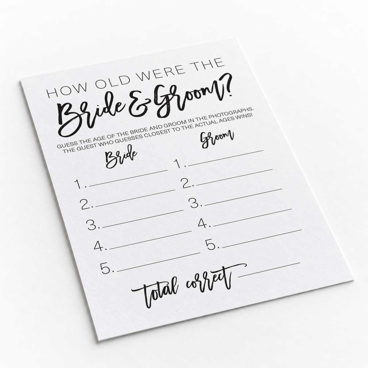 How Old Were The Bride And Groom Bridal Shower Game