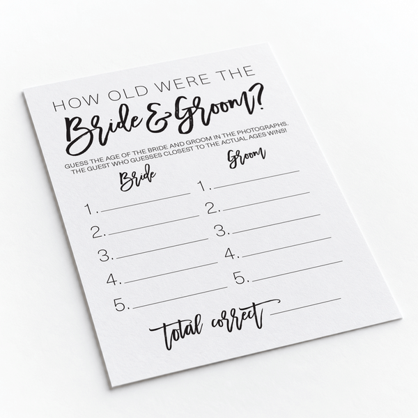 How Old Were The Bride And Groom Bridal Shower Game
