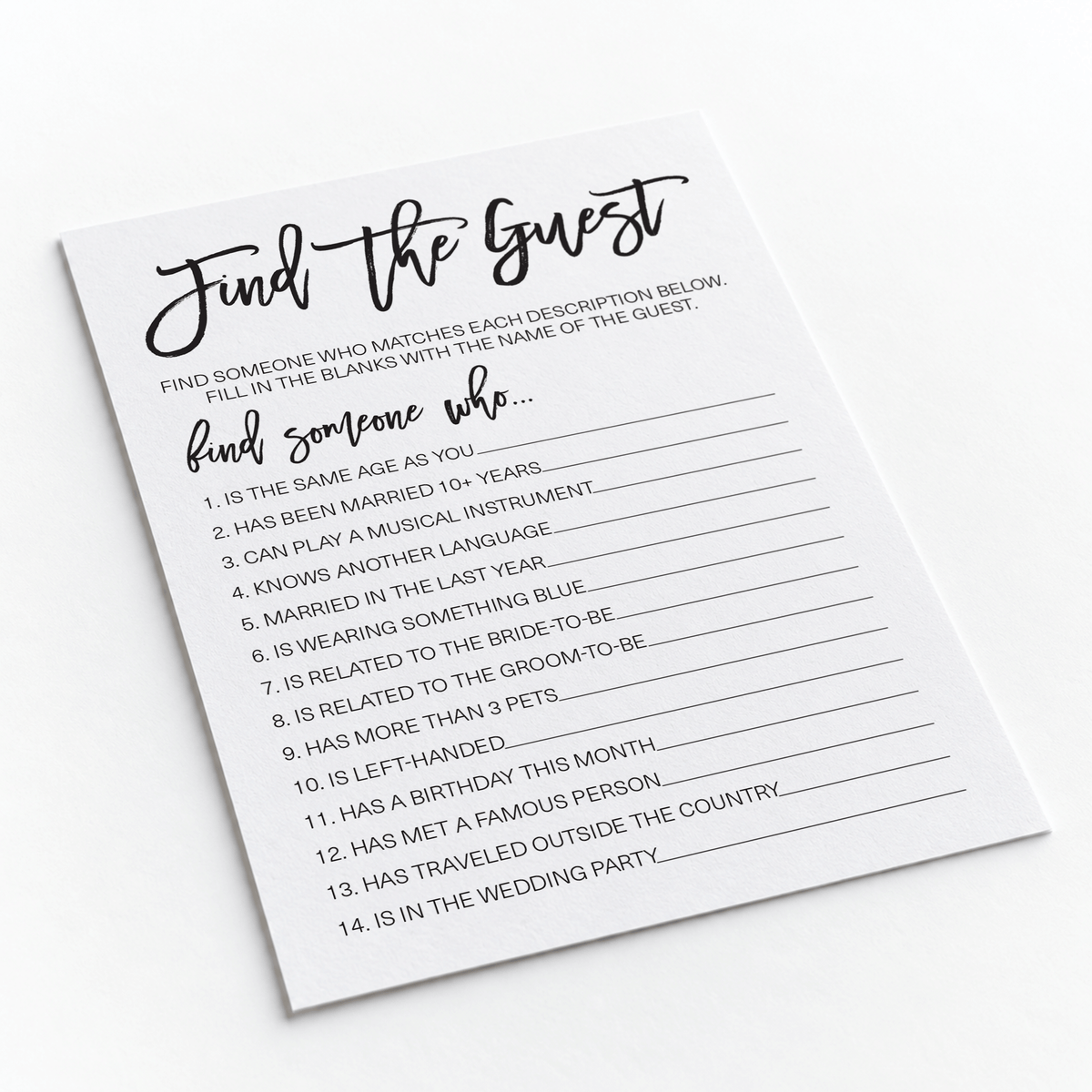 Find The Guest Bridal Shower Game