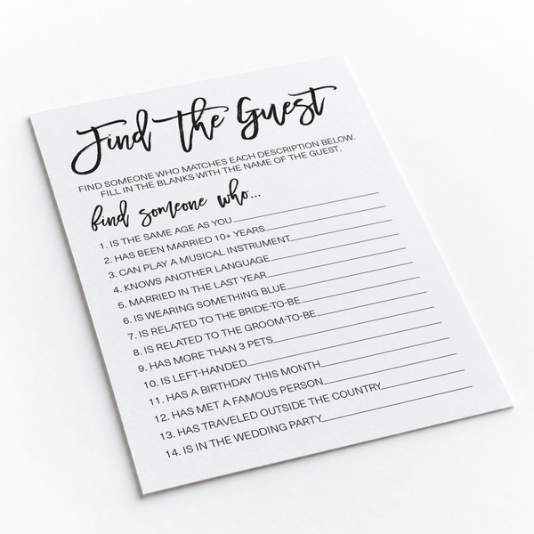 Find The Guest Bridal Shower Game