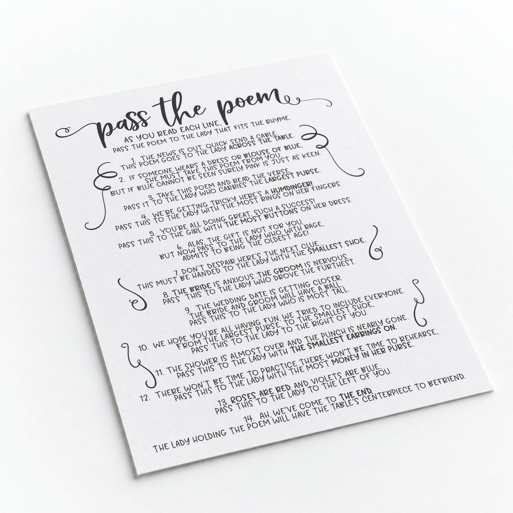 Pass The Poem Bridal Shower Game