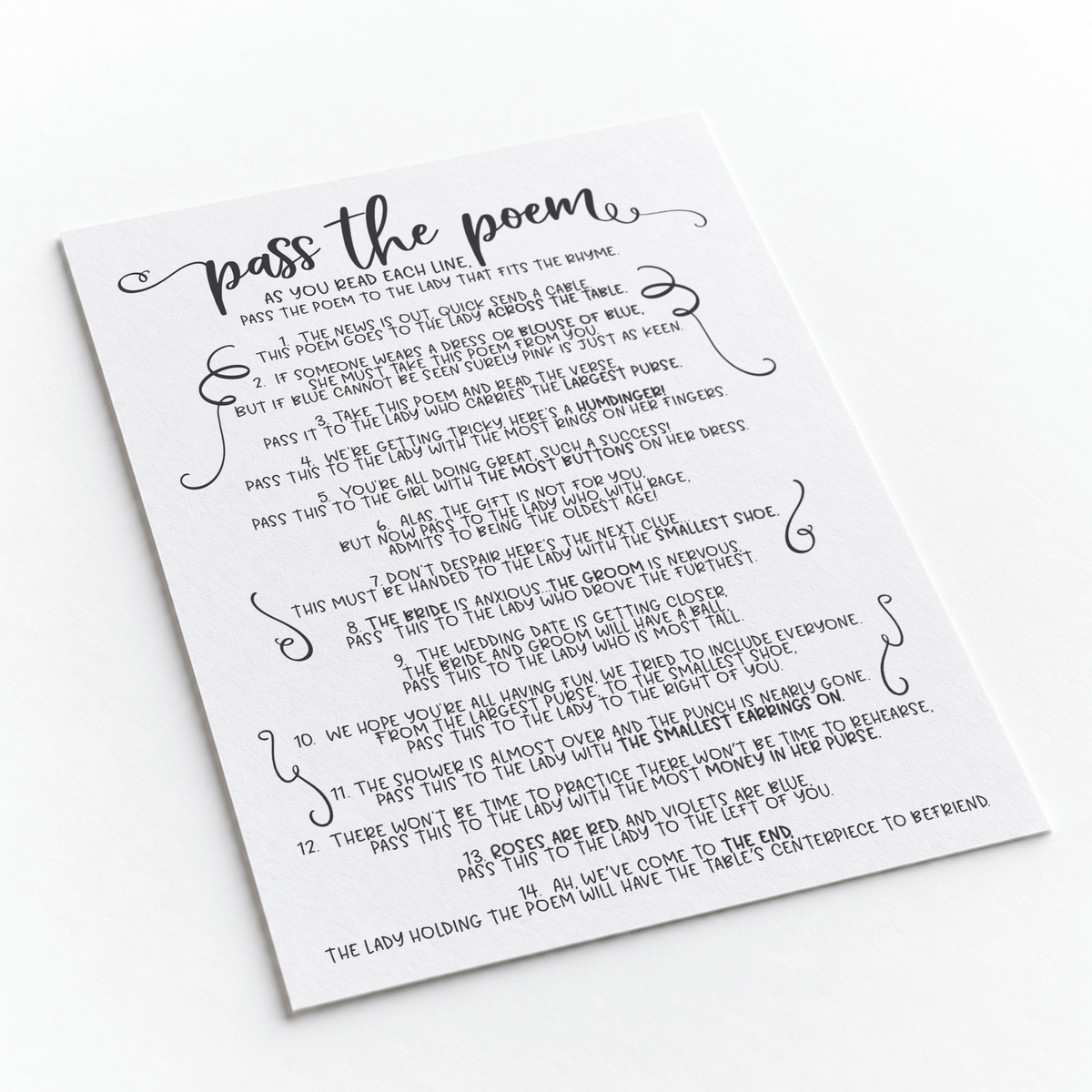 Pass The Poem Bridal Shower Game