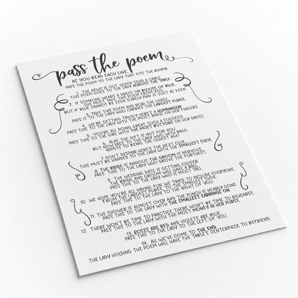 Pass The Poem Bridal Shower Game