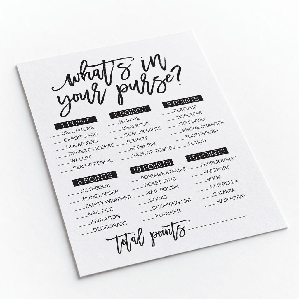 What's In Your Purse Bridal Shower Game