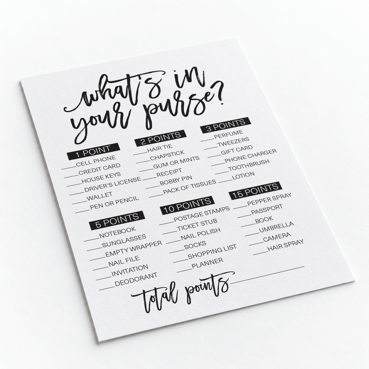 What's In Your Purse Bridal Shower Game